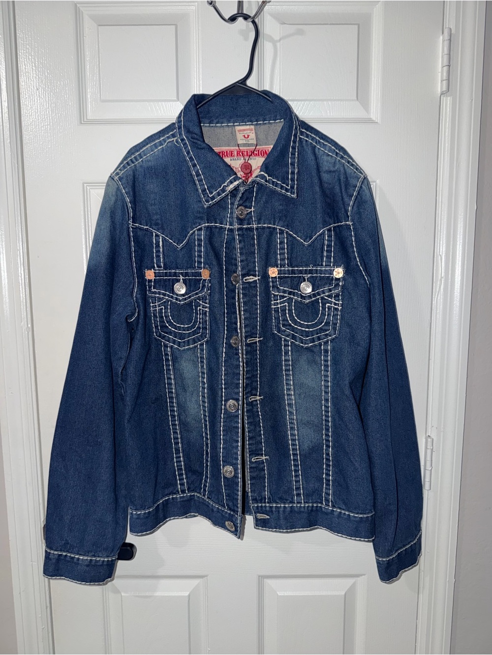 True Religion Men’s Denim Trucker Jacket 2XL Made in USA Y2K
